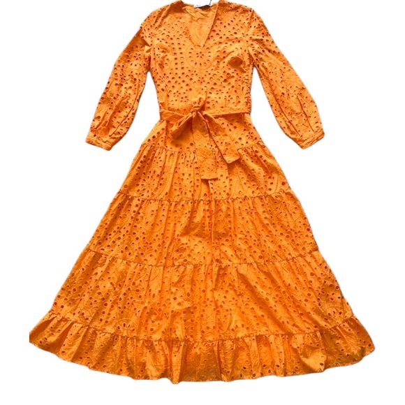 NEW ZARA Cutwork Embroidered Eyelet Belted Midi Dress Size M - Picture 2 of 6